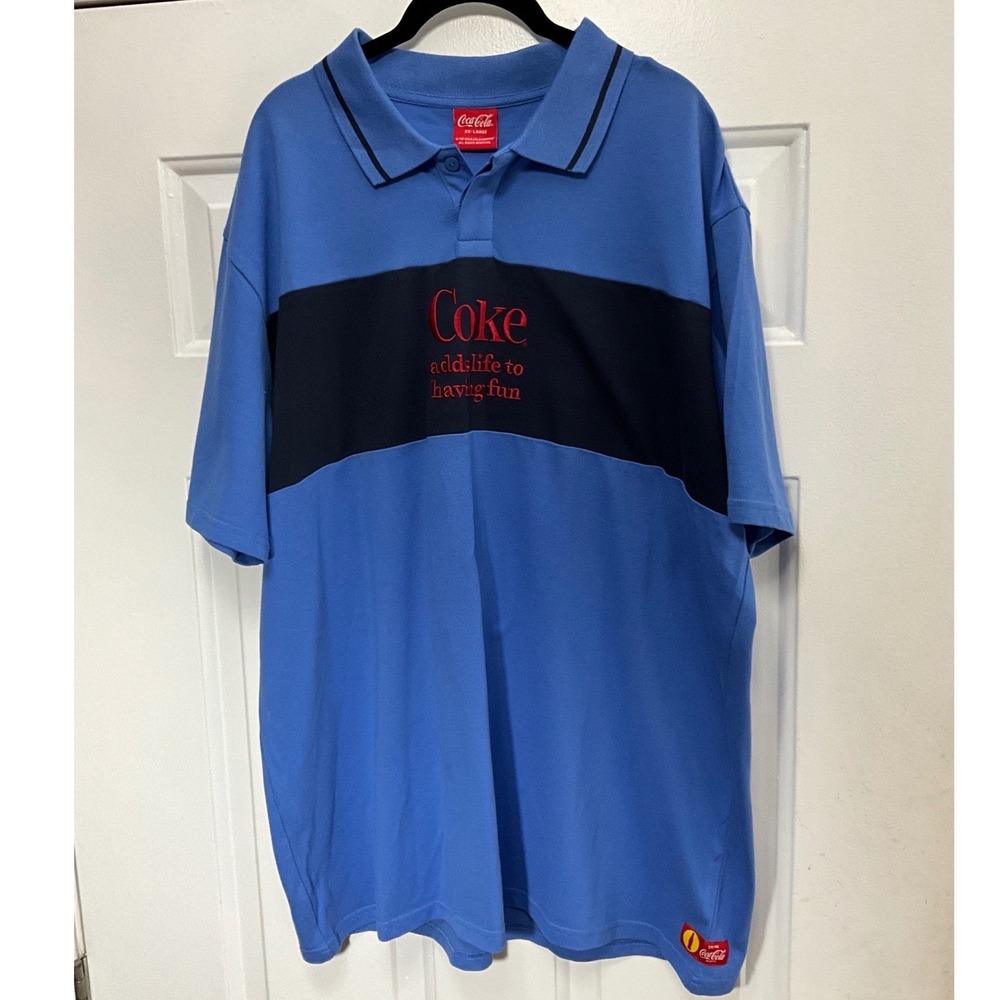 Coca-Cola Mens Blue Polo Shirt XX-Large Coke Adds Life To Having Fun Cotton XXL